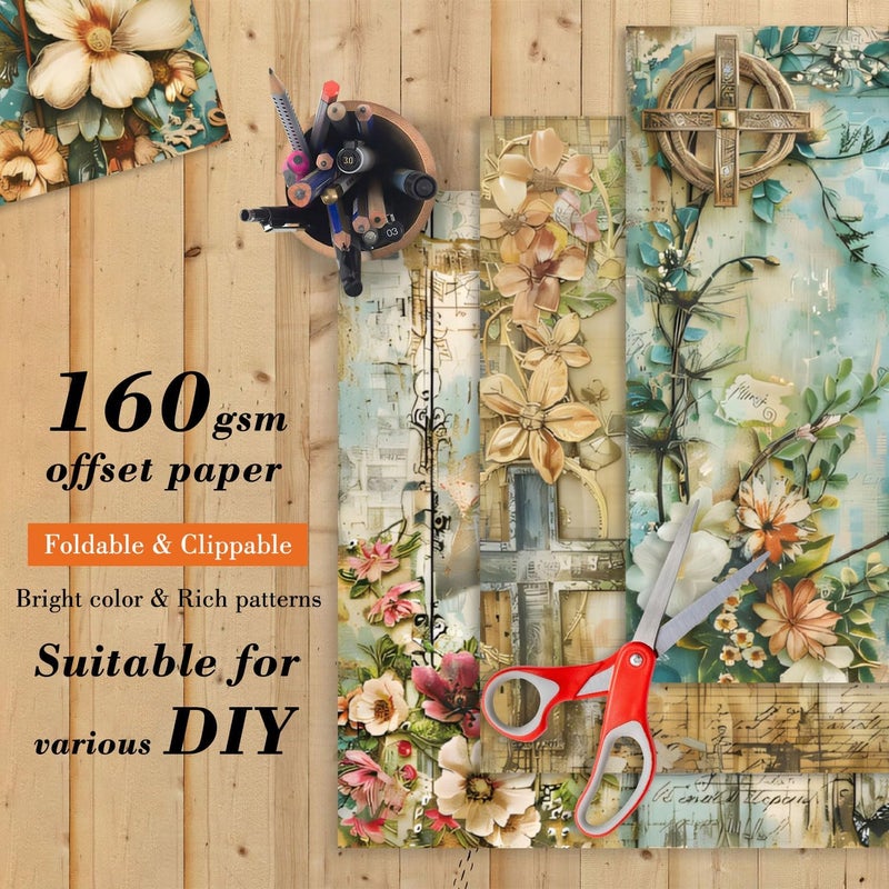 EAMOTOL 24 Sheets Vintage Flowers Scrapbook Paper Pad, 6 x 6 In Floral Patterned Designed Decorative Decoupage Cardstock Supplies for Card Making Folded Material Gift Wrapping Journals DIY Crafts Photo Album - Image 4